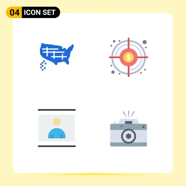 Set Vector Flat Icons Grid Map Image Usa Target Photo — Stock Vector