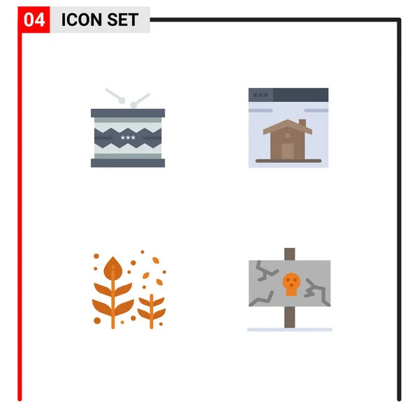 Conjunto Comercial Flat Icons Pack Para Tambor Outono Desfile Casa — Vetor de Stock
