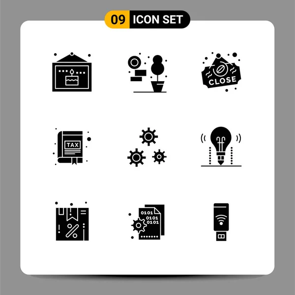 Mobile Interface Solid Gyph Set Pictograms Gears Tax Board Interface — Vector de stock