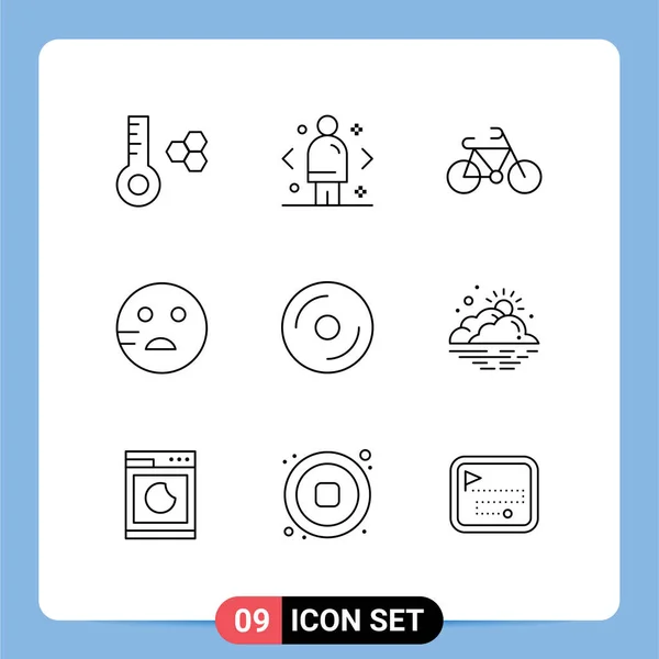 User Interface Pack Basic Outlines Media Disk Bicycle Emojis Editable — Stock Vector