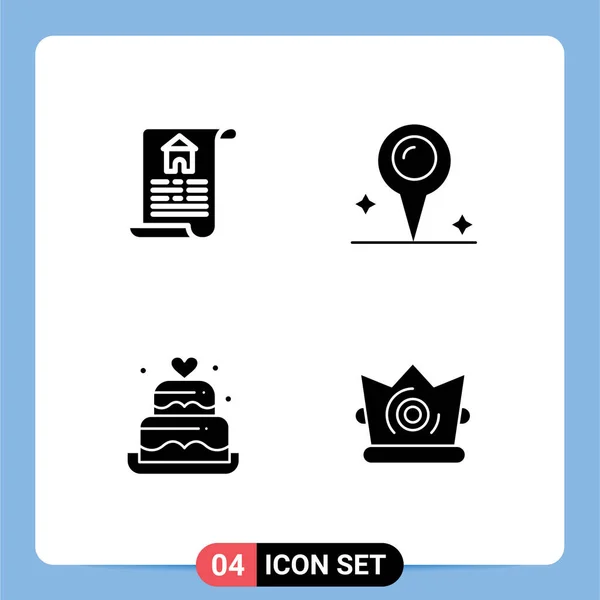 Creative Icons Modern Signs Symbols Document Wedding Map Cake Crown — Stock Vector