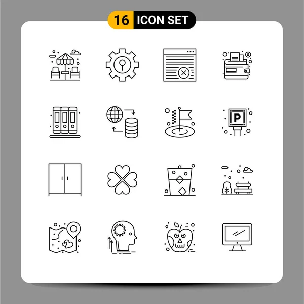 Set Modern Ikonok Szimbólumok Jelek Hosting Oktatás Internet Könyvek Pénz — Stock Vector