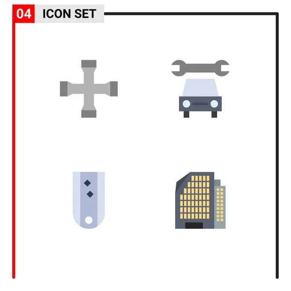 Flat Icon Pack Universal Symbols Construction Tools Military Transportation Service — Stock Vector