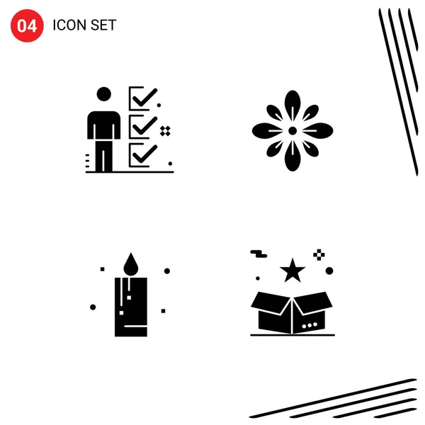 Modern Set Solid Glyphs Pictograph Checklist Hindu Kullancs Díszíteni Gyertya — Stock Vector