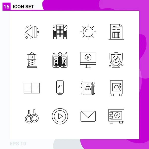 Set Modern Icons Sysymbols Signs Development Lighthouse Sun Beach File — Vector de stock