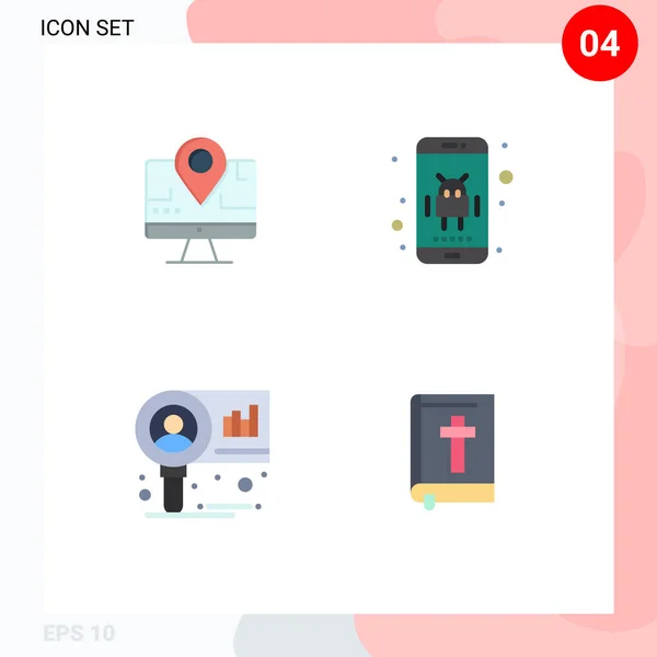 4テーマベクトルフラットアイコンと編集可能なコンピューター ダイアグラム アプリ 研究のシンボル編集可能なベクトルデザイン要素 — ストックベクタ