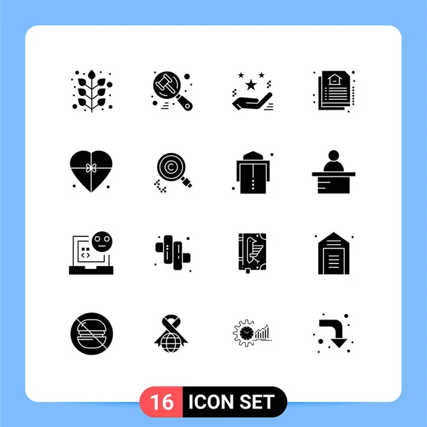 Conjunto Moderno Glyphs Sólido Pictograph Regalo Real Mano Propiedad Regalo — Vector de stock