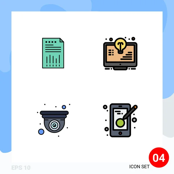 4ファイルラインフラットカラー表計算シート ライト レポート モニターのための記号と記号編集可能なベクトルデザイン要素のグループ — ストックベクタ