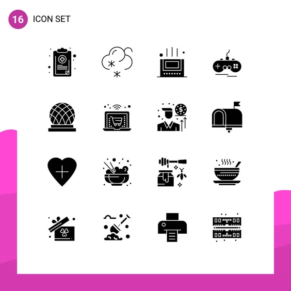 Solid Glyphs Signs Symbols City Building Bath Gamepad Wireless Editable — 스톡 벡터