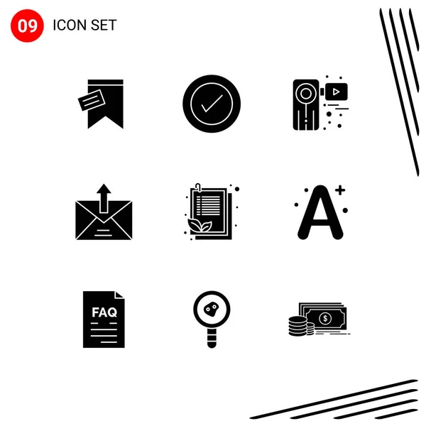 Modern Set Solid Glyphs Symbols Sent Email Camera Commerce Film — Stock Vector