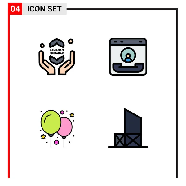 普遍的なアイコンシンボル4つの現代的なファイルラインのグループ祈り イスラム教 パーティーのフラット色編集可能なベクトルデザイン要素 — ストックベクタ