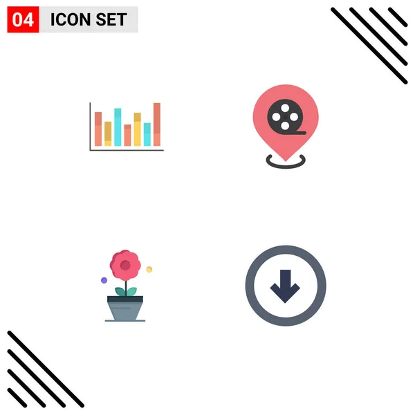 Modern Set Flat Icons Symbols Graph Flower Films Button Editable — Stock Vector