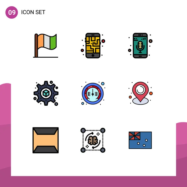 Set Modern Icons Symbols Signs Location Meter Mobile Mic Internet — Stock Vector