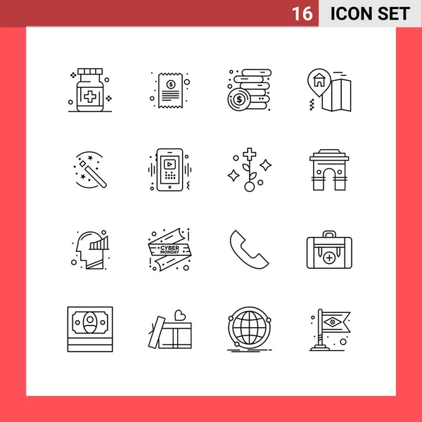 Set Vector Outlines Grid Solution Map Finance Location Coins Editable — Stock Vector