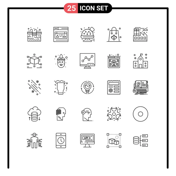 Universal Icon Symbols Group Linhas Modernas Cubo Vida Comida Fast — Vetor de Stock