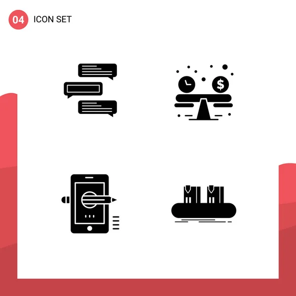 Mobile Interface Solid Gyph Set Pictograms Chat Mobile Talks Budget — Archivo Imágenes Vectoriales