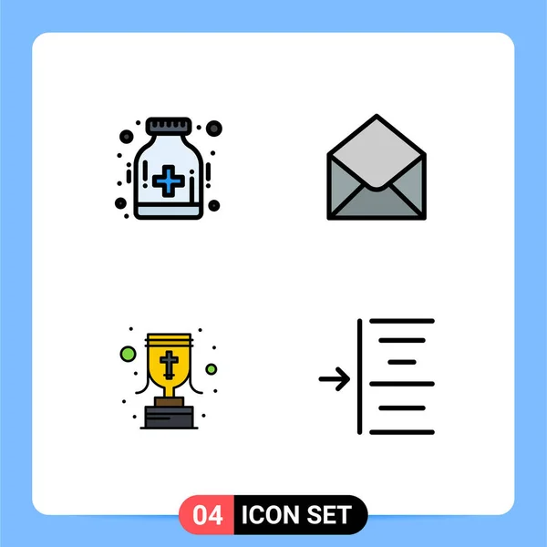 ウェブサイトのための4ファイルラインフラットカラーの概念モバイルとアプリのケア ゴブレット メール キリスト教のクロス編集可能なベクトルデザイン要素 — ストックベクタ
