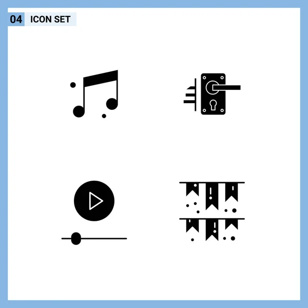 Pictogram Set Simple Solid Glyphs Audio Gadgets Lock Keyhole Technology — Stock Vector