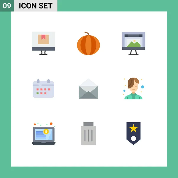 Mobile Interface Flat Color Set Pictograms Appointment Schedule Watermelon Calendar — Stockový vektor