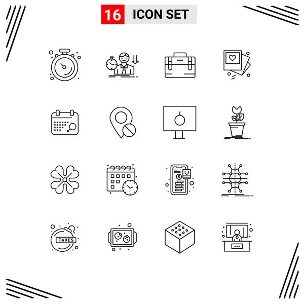 Mobile Interface Outline Set Pictograms Calendar Love Time Photo Motivation — Archivo Imágenes Vectoriales