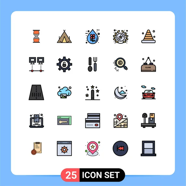 Pictogramme Lot Ligne Remplissage Simple Couleurs Plates Rang Badge Wigwam — Image vectorielle