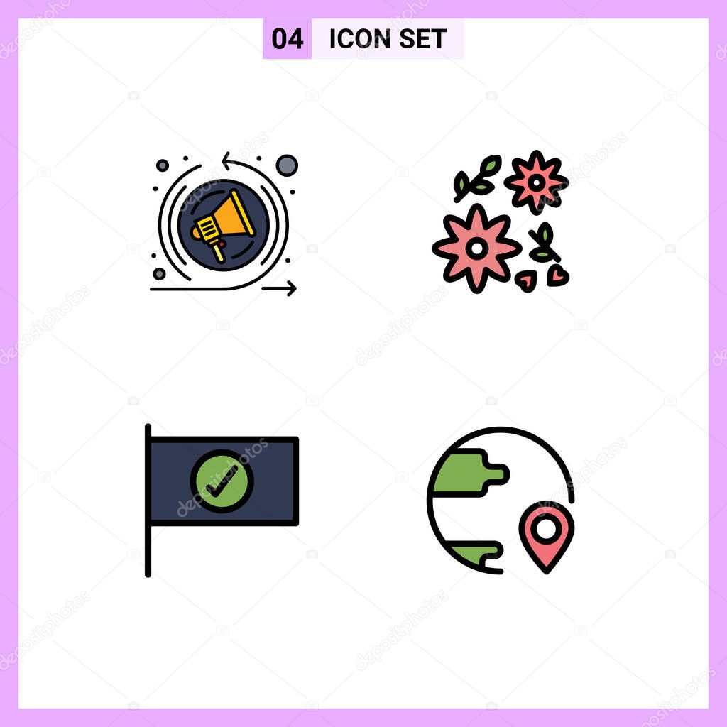Universal Icon Symbols Group of 4 Modern Filledline Flat Colors of marketing, delivery, bouquet, checked, global Editable Vector Design Elements