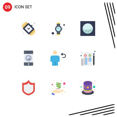 İnsan, sırt, makine, avatar, aranabilir vektör tasarım elementleri için 9 Ticari Düz Renk seti paketi