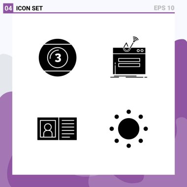 Çağdaş 4 Katı İşaret İşaretleri Pictograph bilardo topu, hırsızlık, oyun, internet, Kurgulanabilir Vektör Tasarım Elementleri