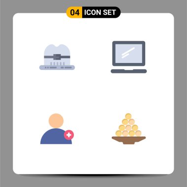 4 Evrensel Düz Simge İşaretleri Kapak, yeni, bilgisayar, resim, kase Düzenlenebilir Vektör Tasarımı Elementleri