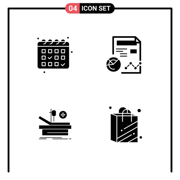 Set Commercial Solid Glyphs Csomag Tornaterem Színház Jelentés Analitika Kórház — Stock Vector