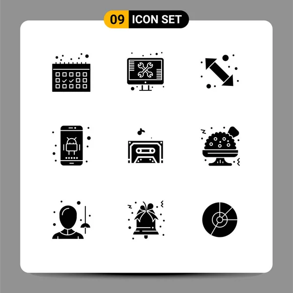 Moderne Set Van Solide Hiërogliefen Symbolen Zoals Muziek App Pijl — Stockvector