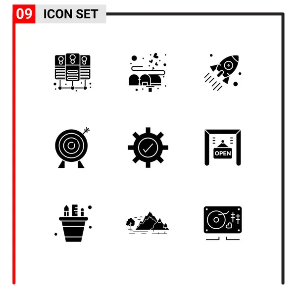 Mobile Interface Solid Gyph Set Pictograms Setting Money Rocket Investment — Vector de stock