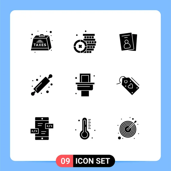 Set Modern Icons Symbols Signs Bath Bread Rolling Pin Bread — Stock Vector