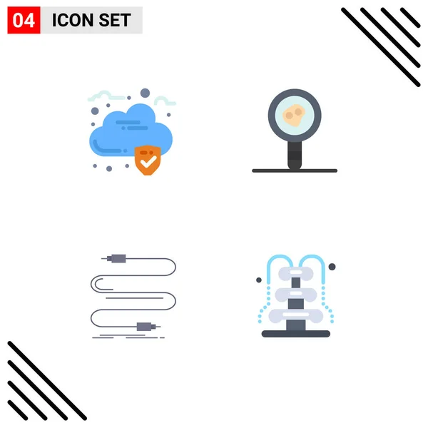 Group Flat Icons Signs Symbols Cloud Cord Biology Analysis Microbiology — Stock Vector
