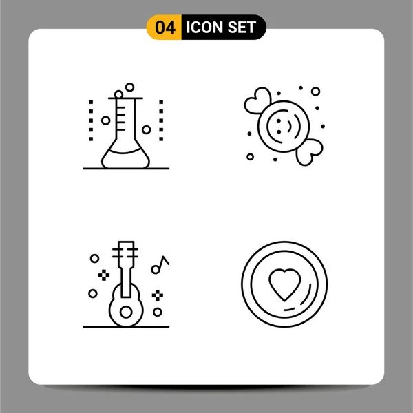 Mobile Interface Line Set Pictograms Chemical Flask Audio Lab Glassware — Stock Vector