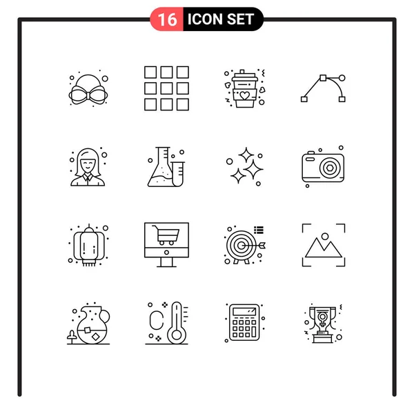 Creative Icons Modern Signs Symbols Flask Student Long Girl Point — Stock Vector