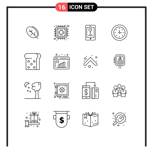 Pictogram Set Simple Outlines Business Research Toast Mobile Bread Education — 스톡 벡터