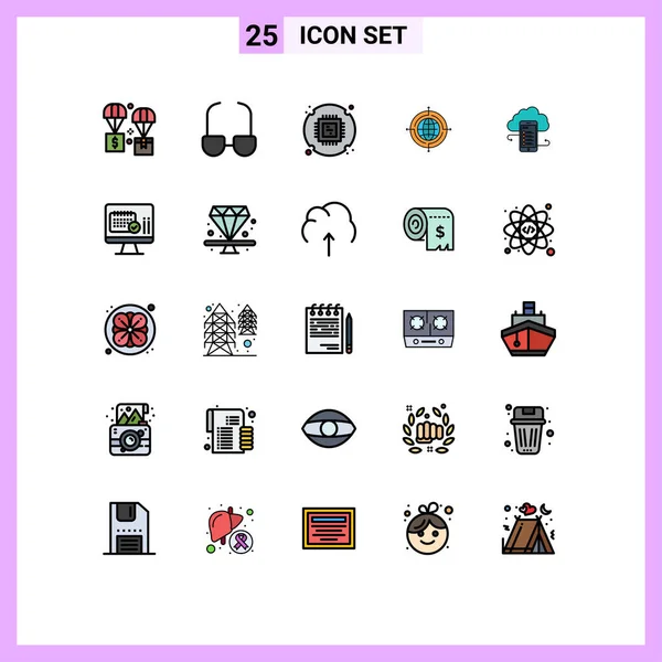 Set Modern Icons Sysymbols Signs Business Connected Chip Target Globe — Vector de stock