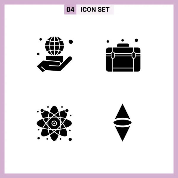 Mobile Interface Solid Glyph Set Pictograms Hand Atom Network Travel — Stock Vector