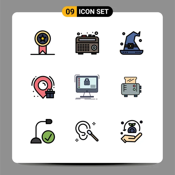 Iconos Creativos Signos Símbolos Modernos Sistema Protección Halloween Seguro Caja — Vector de stock