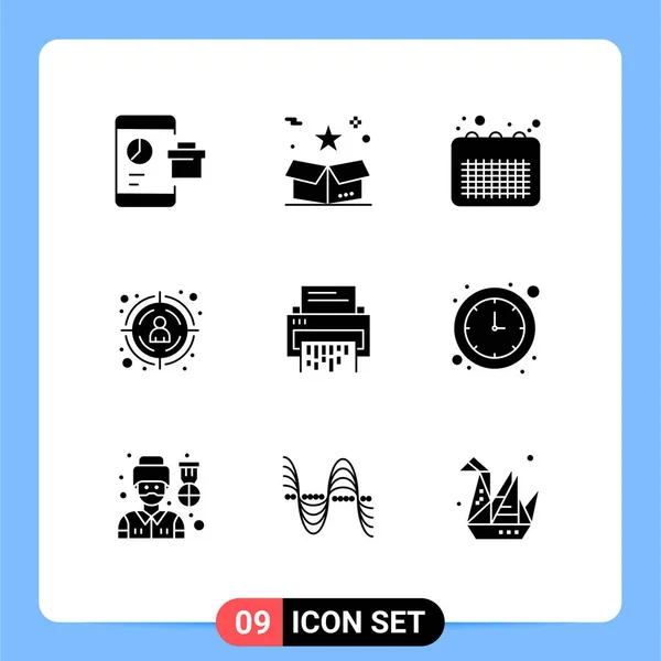 Pack Kreatív Solid Glyphs Cél Ügyfél Seo Csomag Iroda Esemény — Stock Vector