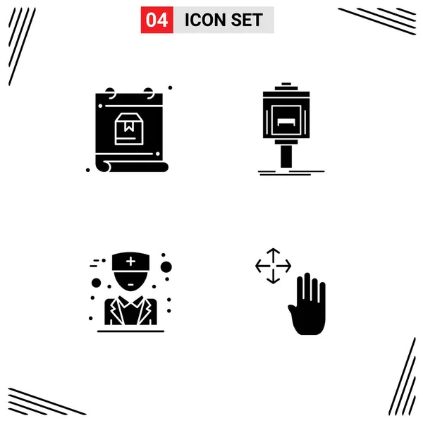 User Interface Pack Basic Solid Glyphs Calendar Doctor Package Service — Stock Vector