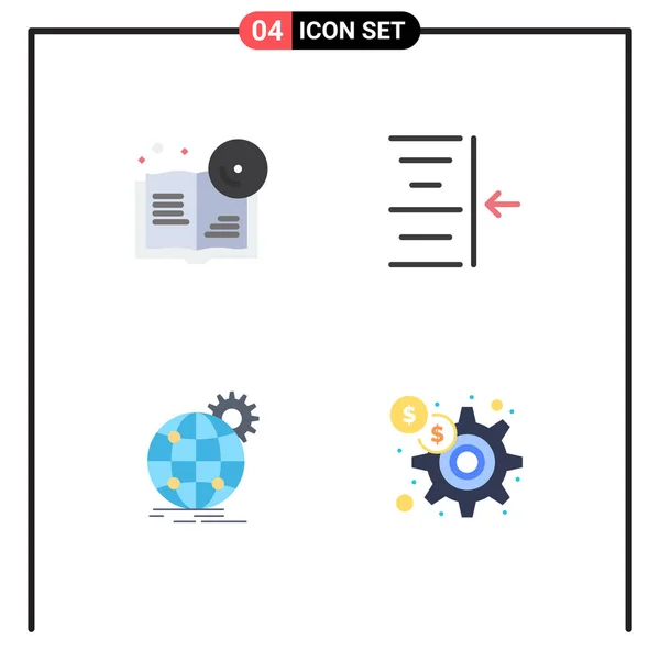 Interfaz Móvil Icono Plano Conjunto Pictogramas Libro Globo Texto Engranaje — Vector de stock