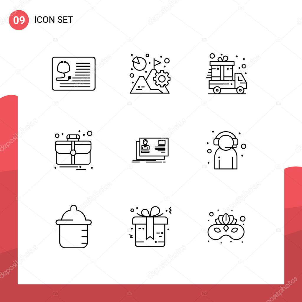 9 Outline concept for Websites Mobile and Apps user, thing, growth, portfolio, delivery truck Editable Vector Design Elements