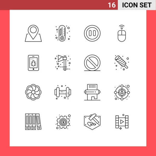 Universal Icon Symbols Group Modern Outlines Celebration Bug Pause Security — Stock Vector