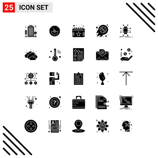 Set Moderno Glyphs Solidi Simboli Come Distribuzione Nba Calendario Fuoco — Vettoriale Stock
