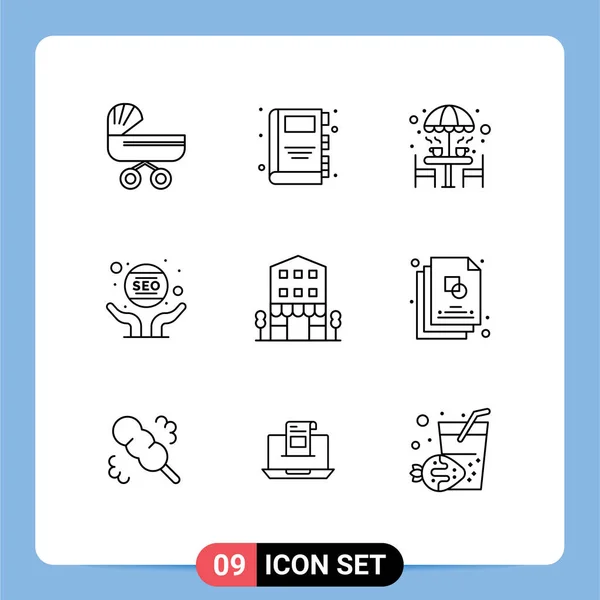 Modern Set Outlines Pictograph Webmaster Marketing Chair Hand Umbrella Editable — 스톡 벡터