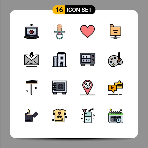 Set Modern Icons Sysymbols Signs Letter Download Love Server Files — Vector de stock