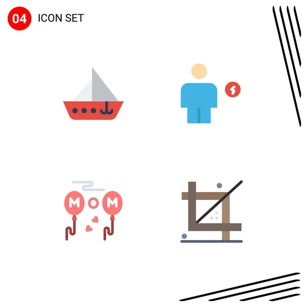 Group Modern Flat Icons Set Boat Human Vehicles Body Mom — Stock Vector