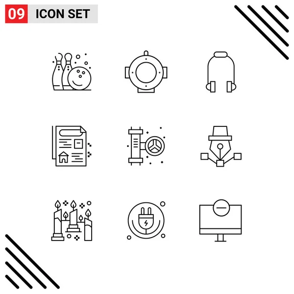 Mobile Interface Outline Set Pictograms System Plumber Earphone Mechanical Estate — Stock Vector